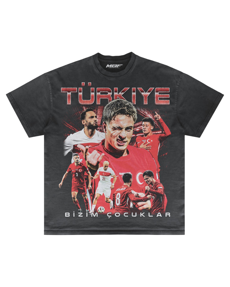 Front of dark Türkiye football graphic T-shirt by MADEBYFUTBOL