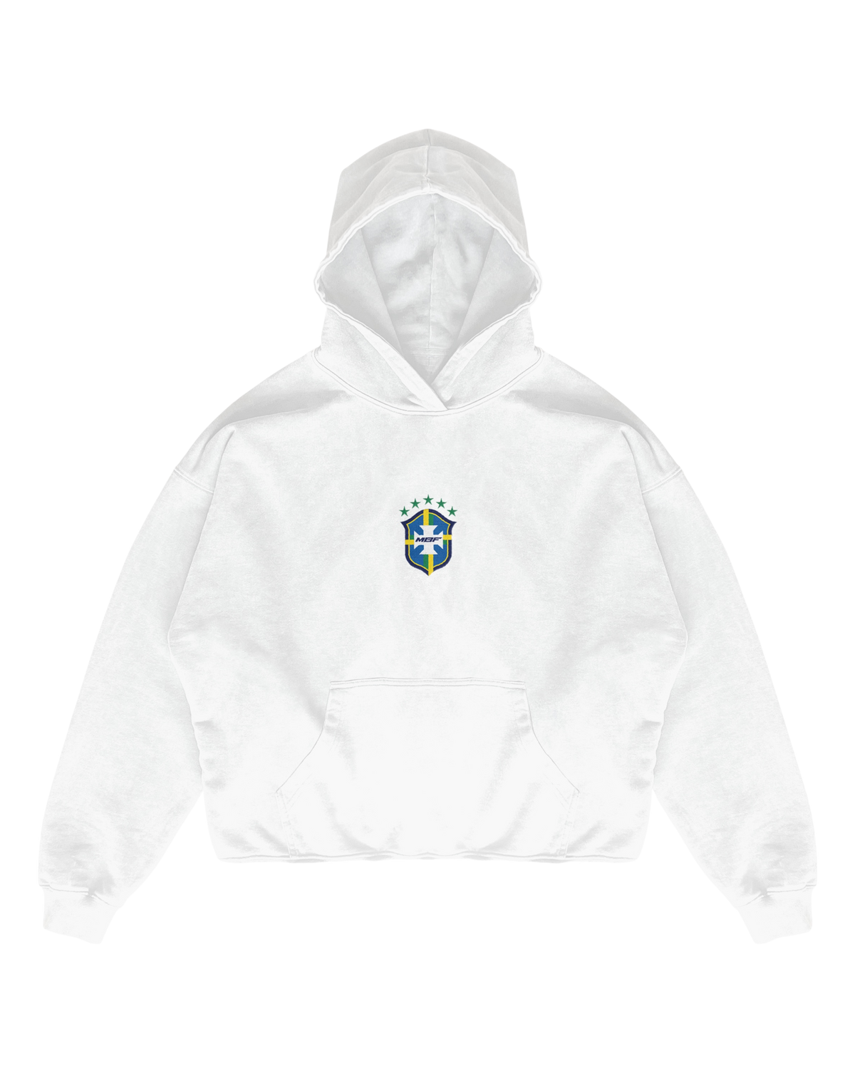 White Brazil hoodie with chest crest by MADEBYFUTBOL