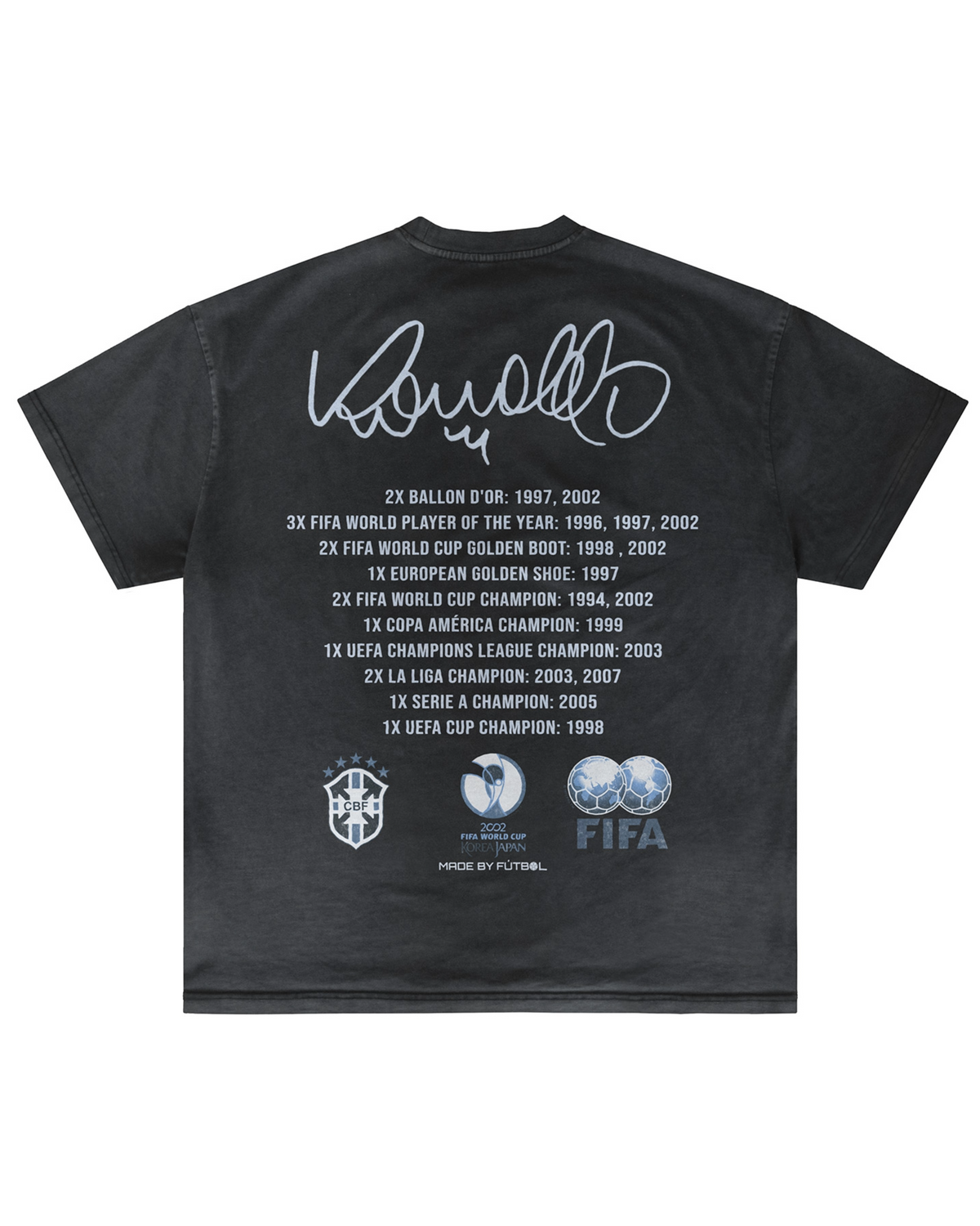 Back of dark R9 Ronaldo Signature T-shirt by MADEBYFUTBOL