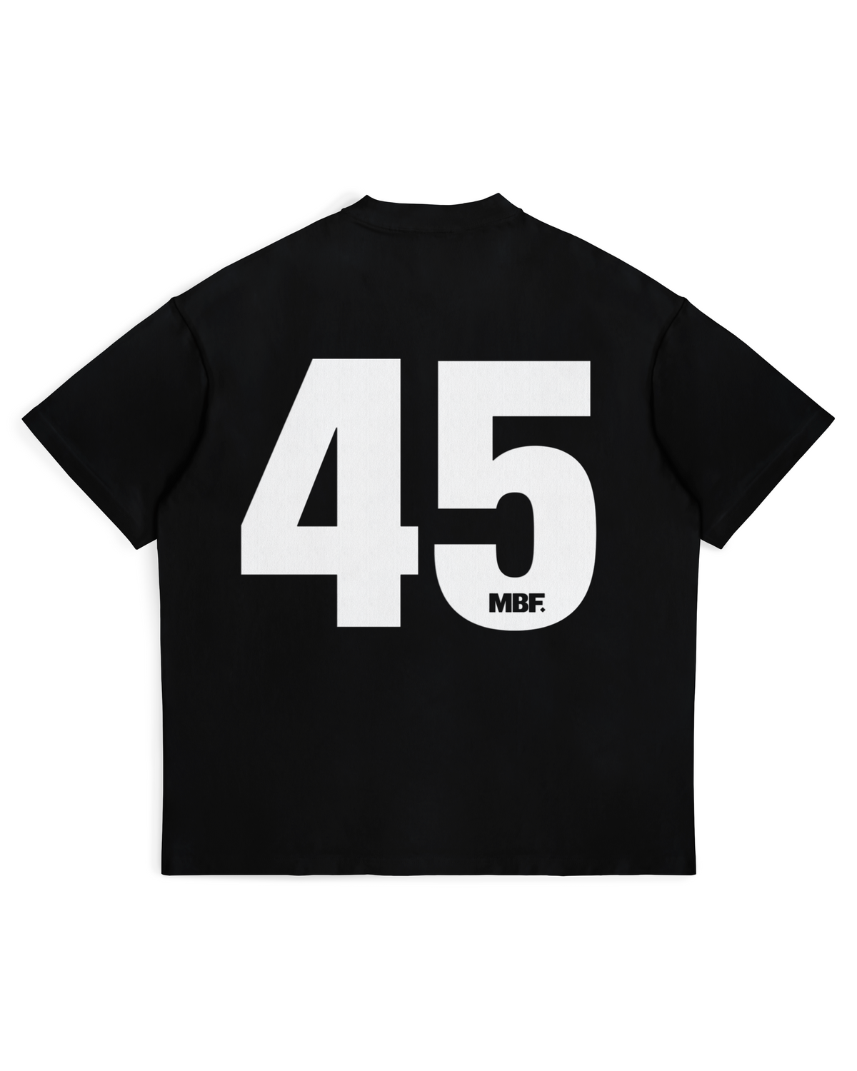 Back of black Why Always Me T-shirt with white number 45 by MADEBYFUTBOL