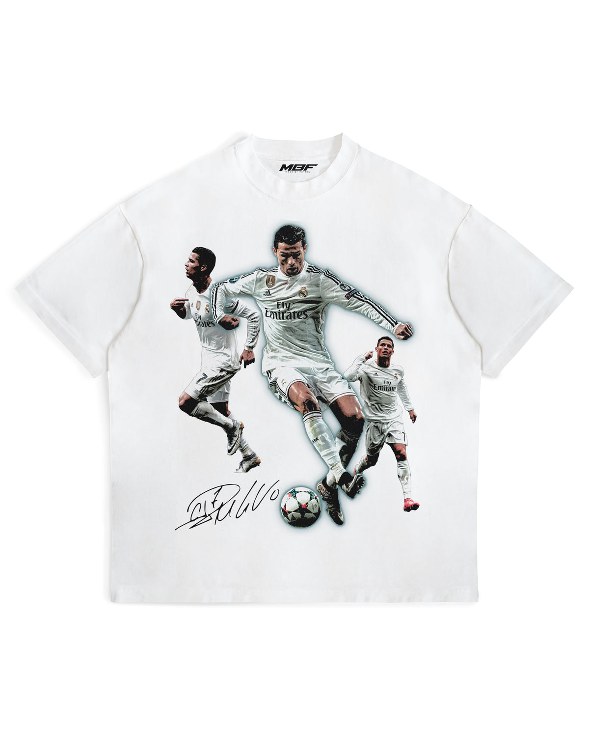 Front of white Cristiano Ronaldo CR7 Signature graphic T-shirt by MADEBYFUTBOL