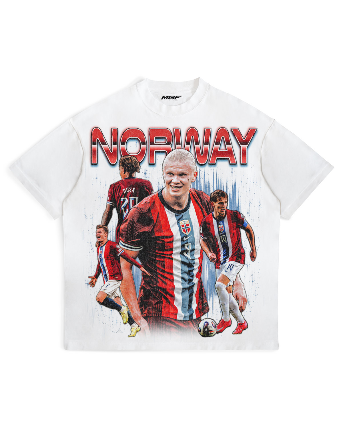 Front of white Norway graphic T-shirt by MADEBYFUTBOL