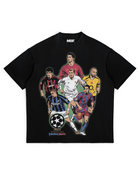 Front of black UCL Royalty T-shirt with football player collage by MADEBYFUTBOL