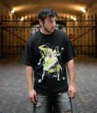 Model wearing black Neymar Brazil graphic T-shirt by MADEBYFUTBOL
