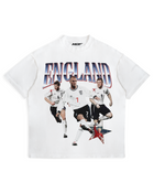 Front of white England football graphic T-shirt by MADEBYFUTBOL