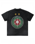 Back of dark Morocco T-shirt with circular star graphic by MADEBYFUTBOL