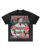 Front of dark Portugal football graphic T-shirt by MADEBYFUTBOL