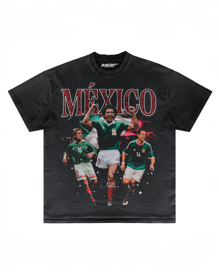 Front of dark Mexico football graphic T-shirt by MADEBYFUTBOL
