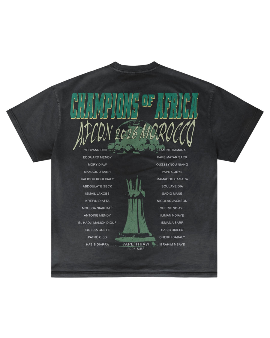 Back of black Senegal AFCON T-shirt with green tournament graphic by MADEBYFUTBOL