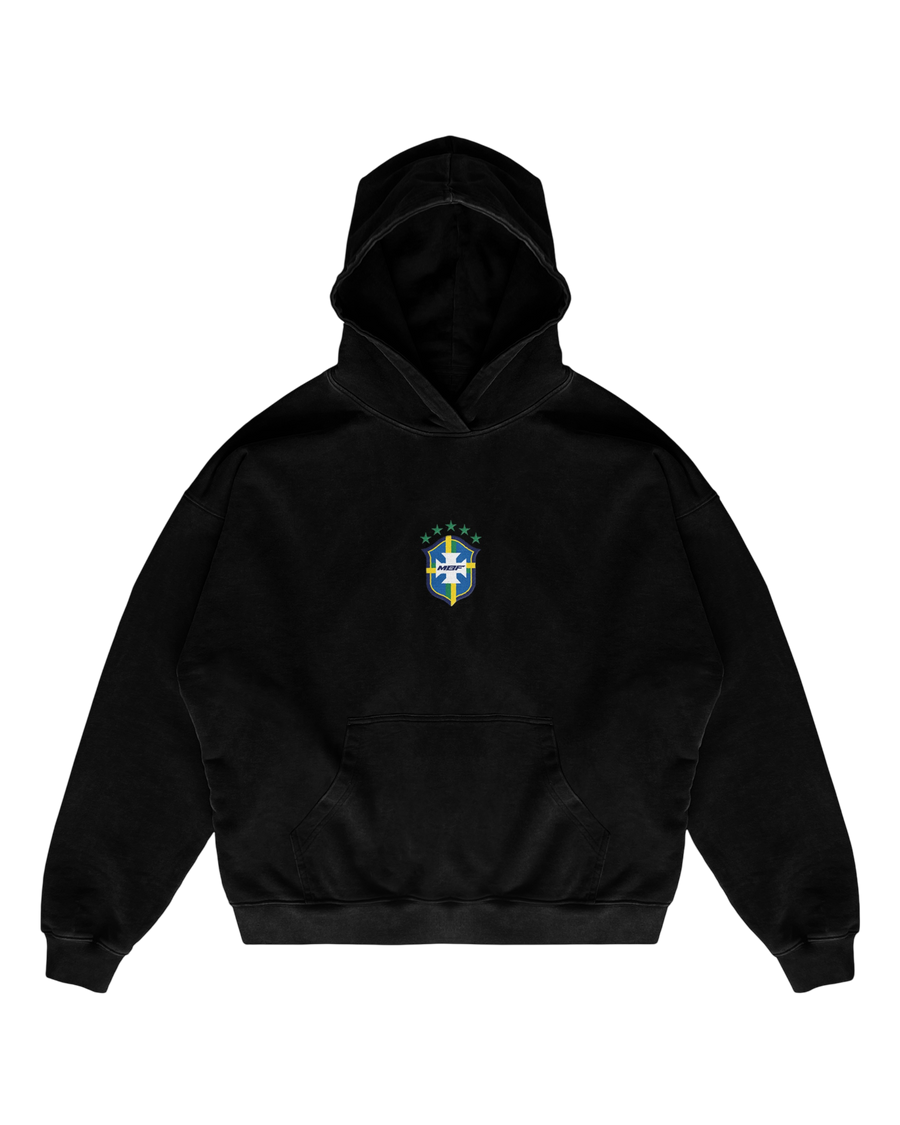 Black Brazil hoodie with chest crest by MADEBYFUTBOL