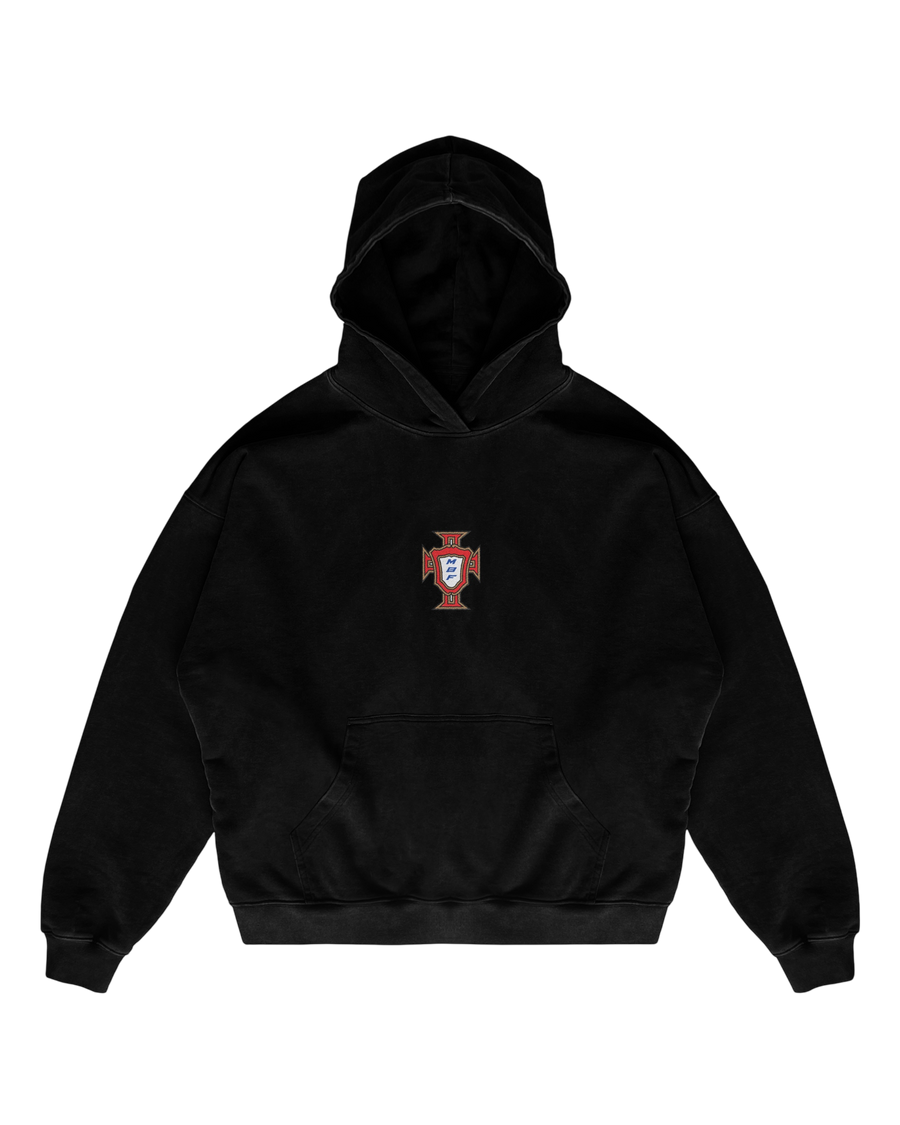 Black Portugal hoodie with chest crest by MADEBYFUTBOL