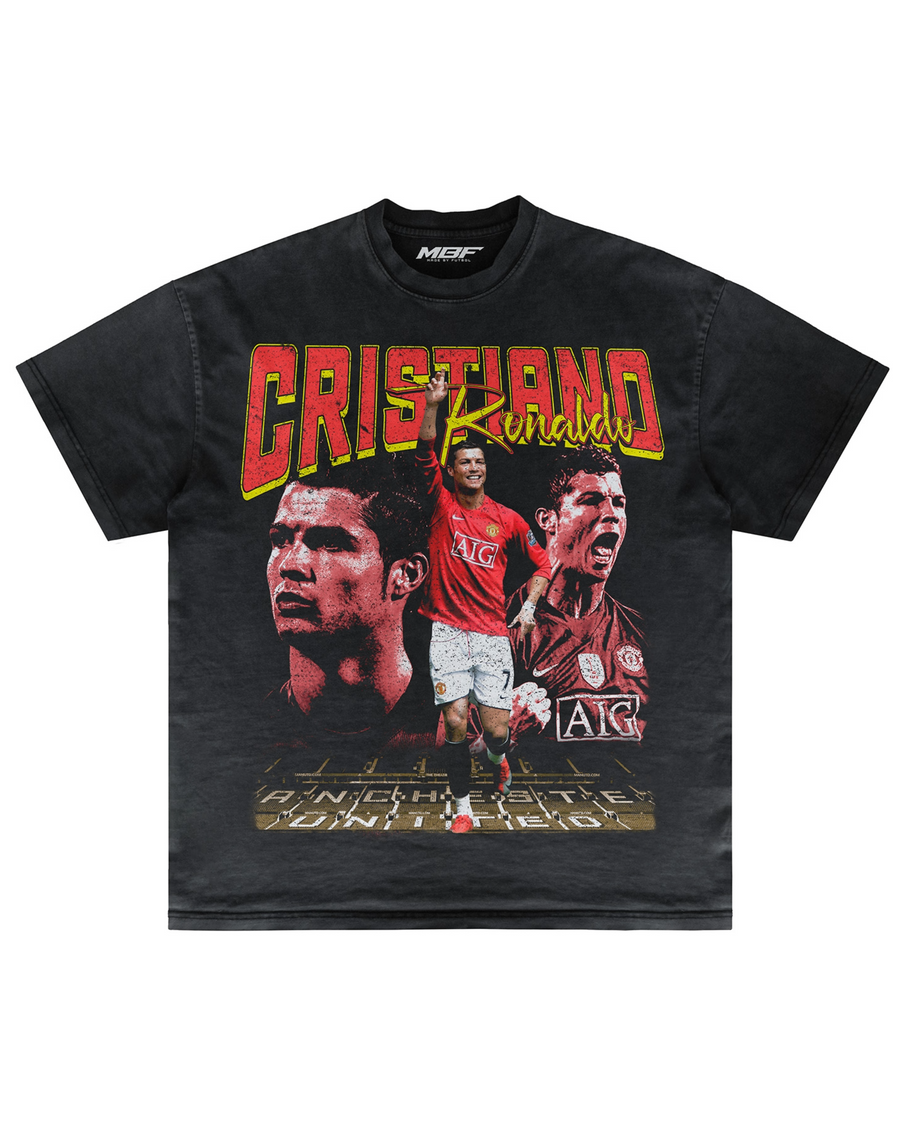 Front of dark Cristiano Ronaldo 08 graphic T-shirt by MADEBYFUTBOL