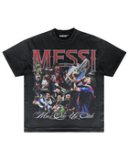 Front of dark Messi Treble Szn graphic T-shirt by MADEBYFUTBOL