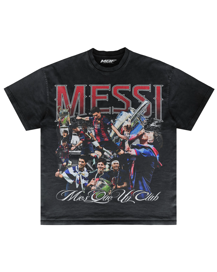 Front of dark Messi Treble Szn graphic T-shirt by MADEBYFUTBOL