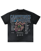 Back of dark Messi Treble Szn T-shirt with championship graphic by MADEBYFUTBOL