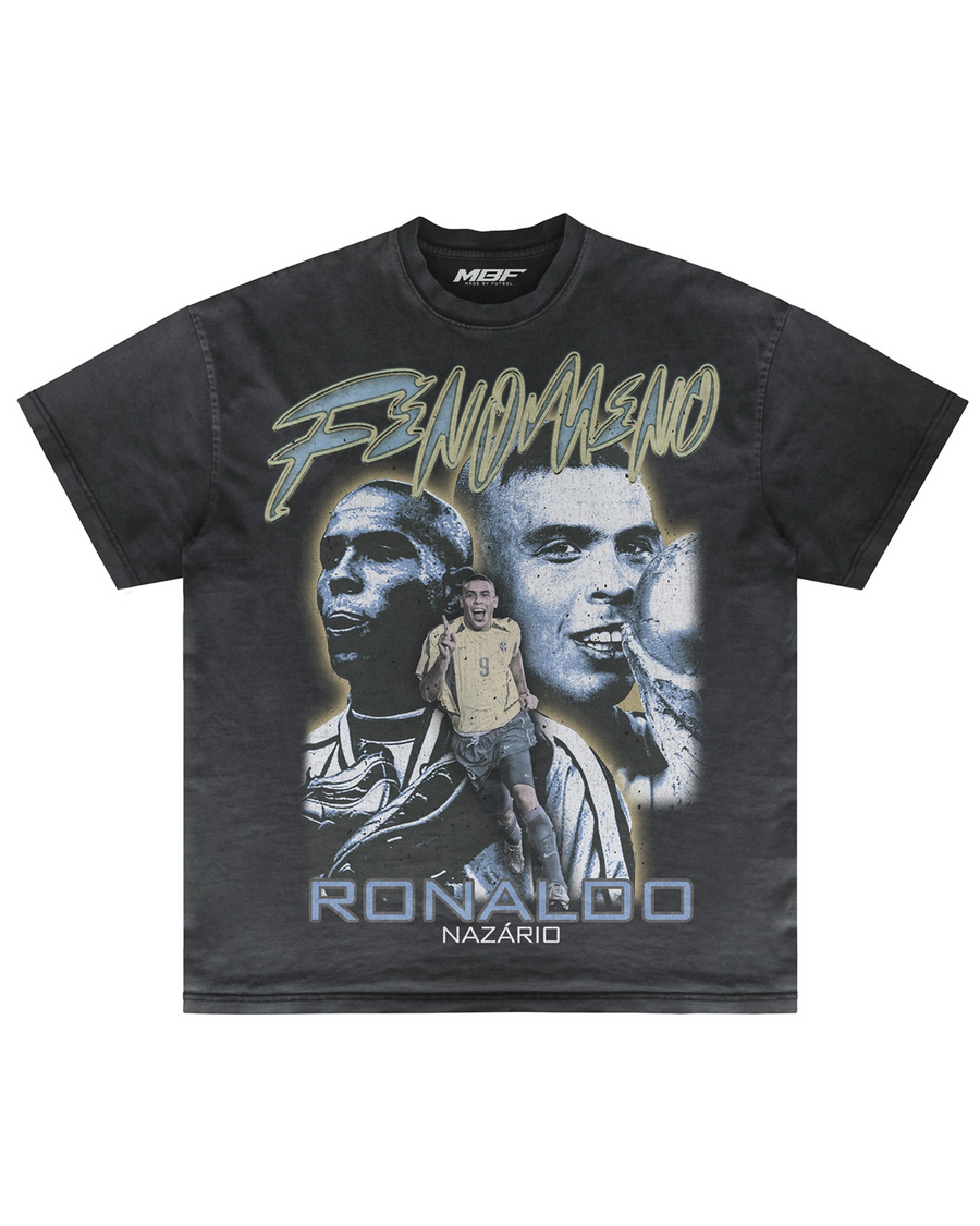 Front of dark R9 Ronaldo Signature graphic T-shirt by MADEBYFUTBOL