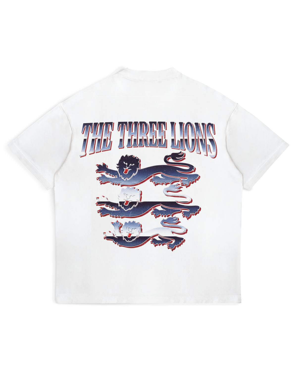 Back of white England T-shirt with Three Lions graphic by MADEBYFUTBOL