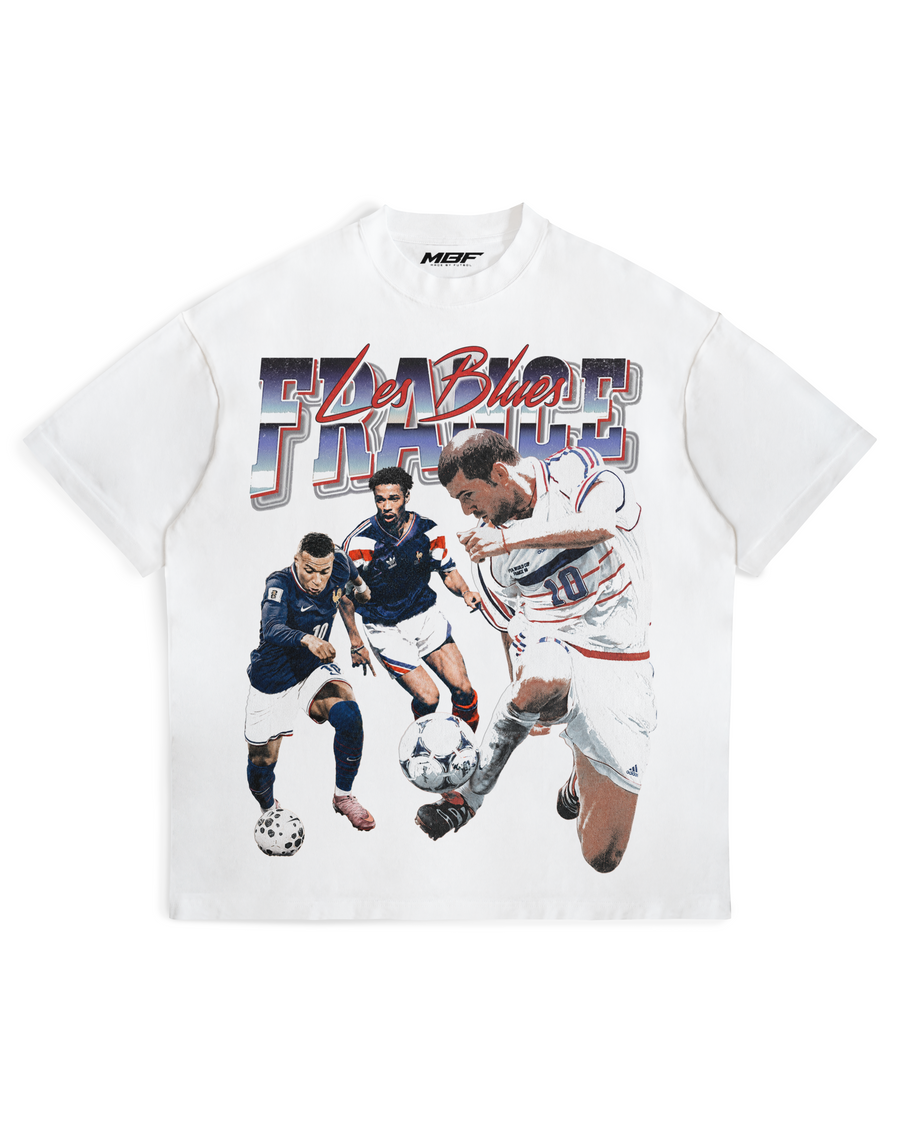 Front of white France football graphic T-shirt by MADEBYFUTBOL