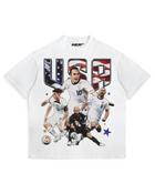 Front of white USA football graphic T-shirt by MADEBYFUTBOL