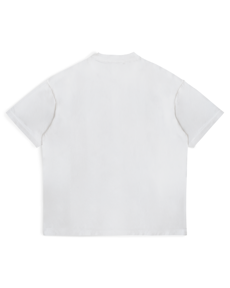 Back view of a plain white T-shirt by MADEBYFUTBOL
